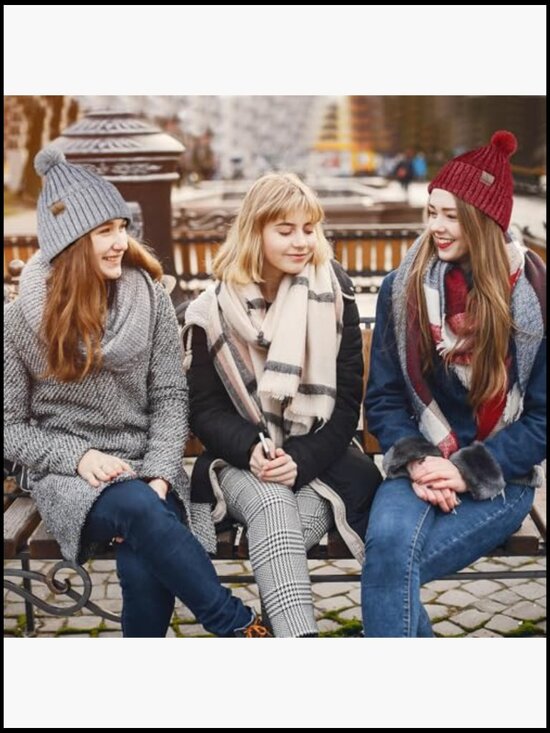 Knitted Beanie Hat Scarf Touchscreen Gloves Set Winter Warm Unisex main image 6